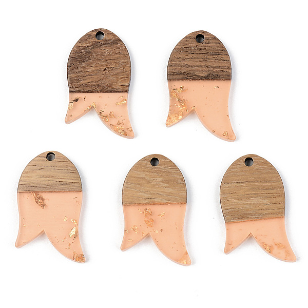 

PandaHall Transparent Resin & Walnut Wood Pendants, with Gold Foil, Fish, Dark Salmon, 28x18x3mm, Hole: 2mm Resin+Wood Fish