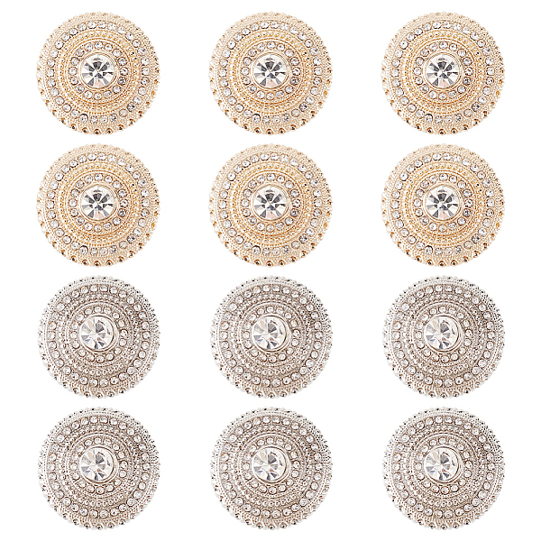 

PandaHall FINGERINSPIRE 12PCS 2 Style Rhinestone Metal Button 0.8 inch Flat Round Alloy Buttons Sew on Clothing Buttons Silver Gold Flatback...