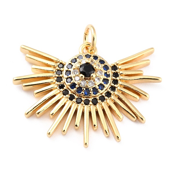 

PandaHall Brass Cubic Zirconia Pendants, Long-Lasting Plated, with Jump Ring, Sun, Real 18K Gold Plated, 18.5x24.5x4mm, Hole: 3mm..., Black
