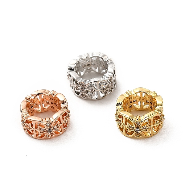 

PandaHall Rack Plating Brass Micro Pave Cubic Zirconia European Beads, Large Hole Beads, Long-Lasting Plated, Cadmium Free & Lead Free, Flat..., Clear