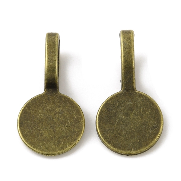 

PandaHall Alloy Glue-on Flat Pad Bails, Flat Round Pendant Bails, Antique Bronze, 18x9x1~5.5mm, Hole: 6x3.5mm Alloy