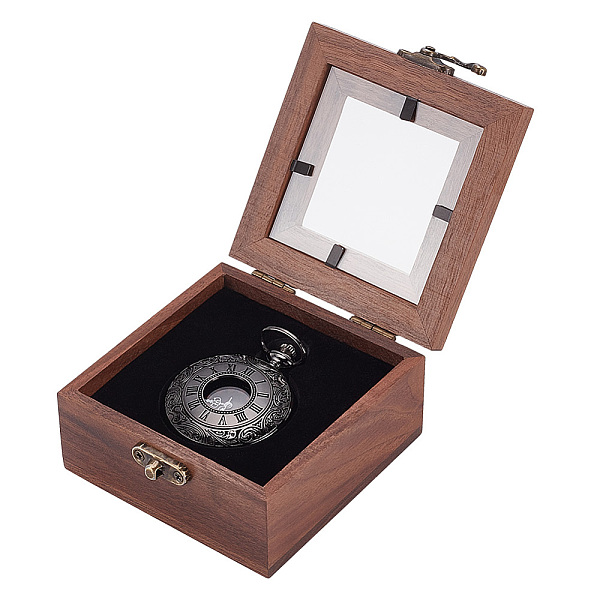 1 boîte de rangement pour montre de poche en bois avec fenêtre visible