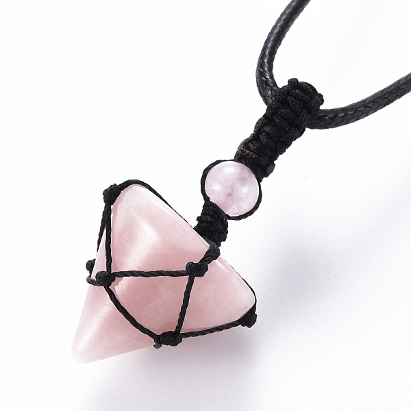 

PandaHall Natural Rose Quartz Cone Pendant Necklace, Full Wrapped Gemstone Pendant Necklace for Girl Women, Black, 30.7~31.73 inch...