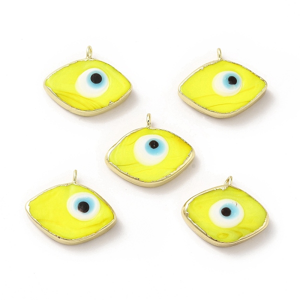 

PandaHall Handmade Lampwork Pendants, with Rack Plating Brass Findings, Long-Lasting Plated, Evil Eye, Yellow, 17~18x21~22x4~4.5mm, Hole...