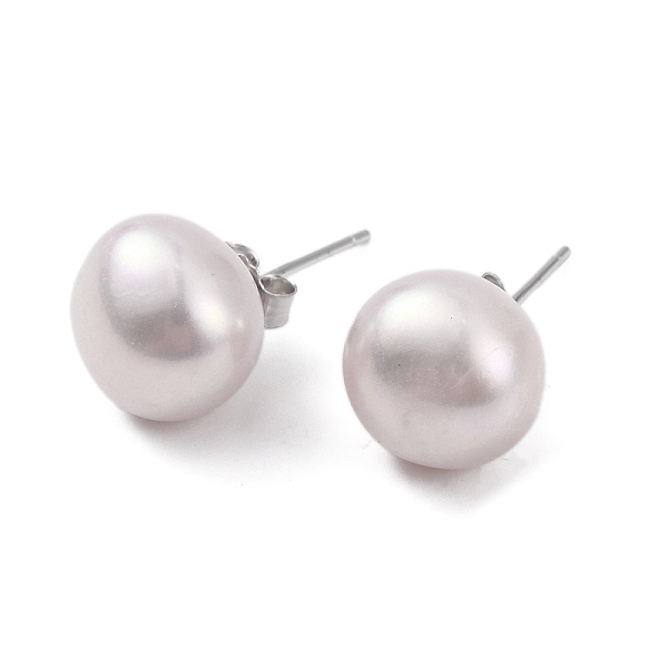 

PandaHall Natural Pearl Round Bead Stud Earrings, with Real Platinum Plated 925 Sterling Silver Findings, Thistle, 18x10~11mm Pearl Round..., Purple