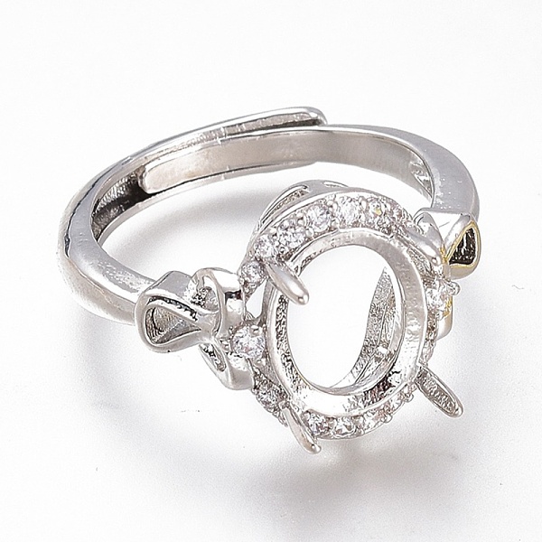 

PandaHall Adjustable Brass Micro Pave Clear Cubic Zirconia Finger Ring Components, 4 Claw Prong Ring Settings, Long-Lasting Plated, Oval...