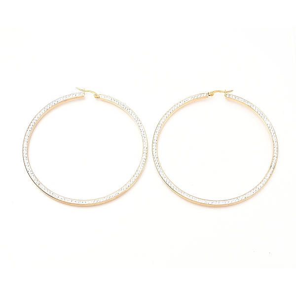 

PandaHall 304 Stainless Steel Hoop Earrings, with Polymer Clay Rhinestones, Flat Ring Shape, Golden, 81x79x2.6mm, Pin: 0.7mm 304 Stainless...