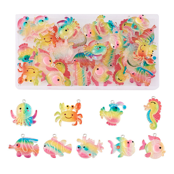 

PandaHall 36Pcs 9 Style Ocean Theme Transparent Resin Pendants, with Glitter Powder and Platinum Tone Iron Loops, Sea Animal Charm...