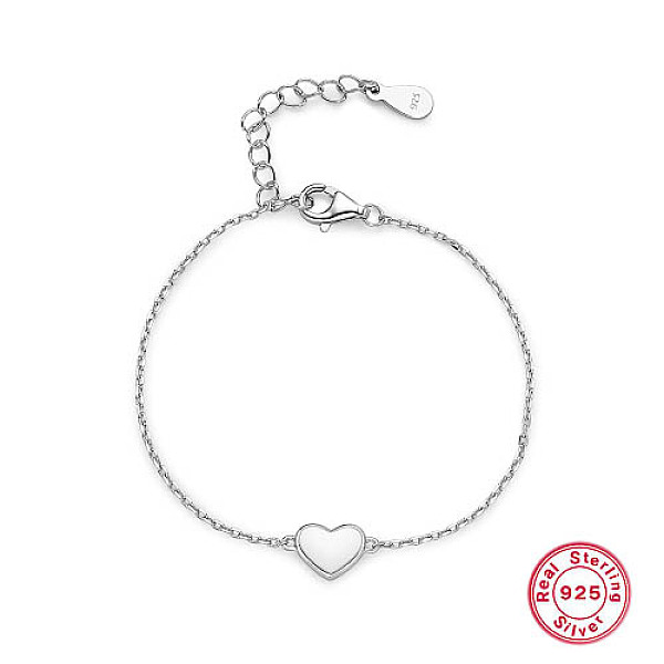 

PandaHall 925 Sterling Silver Link Bracelets, with Enamel Heart Links for Women, Platinum, 5.12 inch(13cm) Sterling Silver Heart