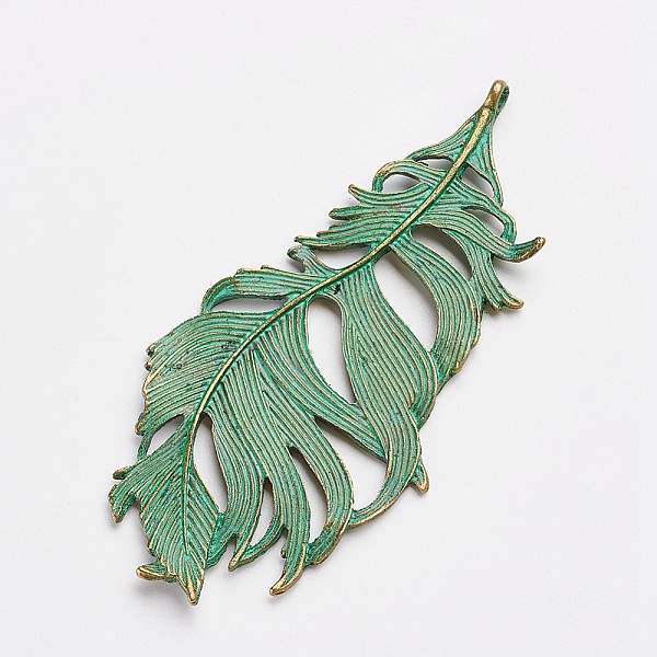 

PandaHall Tibetan Style Alloy Pendants, Leaf, Antique Bronze & Green Patina, 86x38x2.5mm, Hole: 3mm Alloy Leaf
