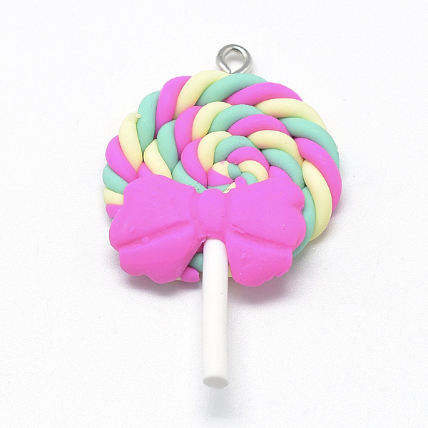 

PandaHall Handmade Polymer Clay Pendants, Lollipop with Bowknot, Aquamarine, 40~53x27~30x7~9mm, Hole: 2mm Polymer Clay Candy Green