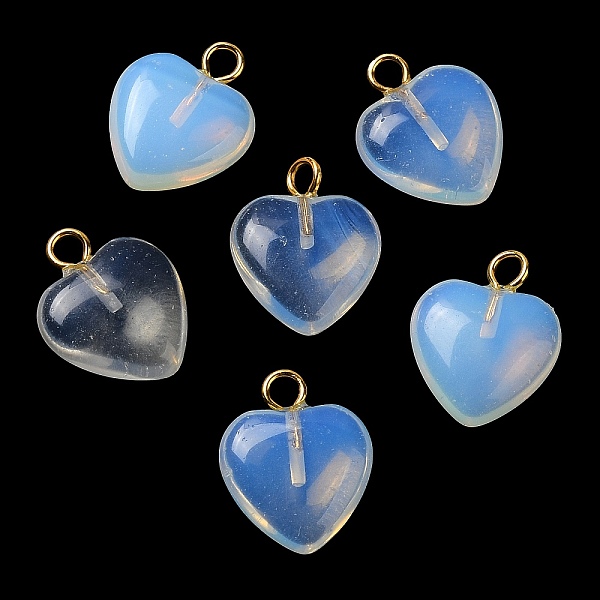 

PandaHall Opalite Pendants, Heart Charms with Golden Plated Brass Loops, 15~15.5x12~12.5x4.5~5.5mm, Hole: 2mm Opalite Heart