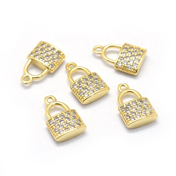 

PandaHall Brass Micro Pave Cubic Zirconia Charms, Padlock, Clear, Real 18K Gold Plated, 13x8x3mm, Hole: 1mm Brass+Cubic Zirconia Lock Clear