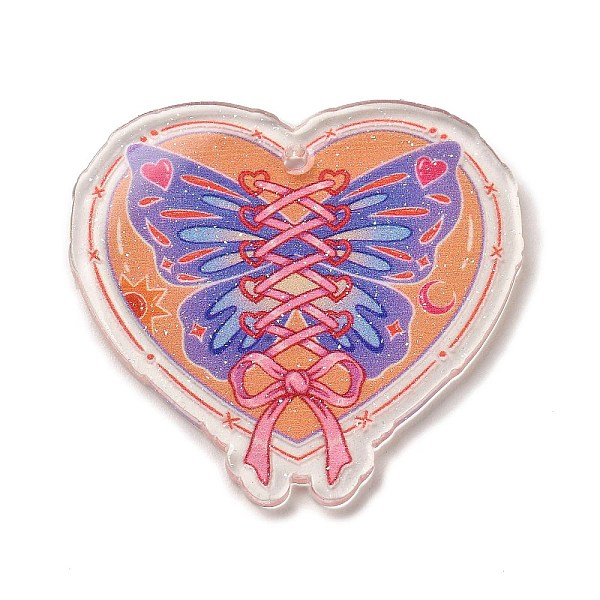 

PandaHall Valentine's Day Transparent Printed Acrylic Pendants, Heart Charm, Butterfly, 37.5x40x2mm, Hole: 2mm Acrylic Butterfly Multicolor