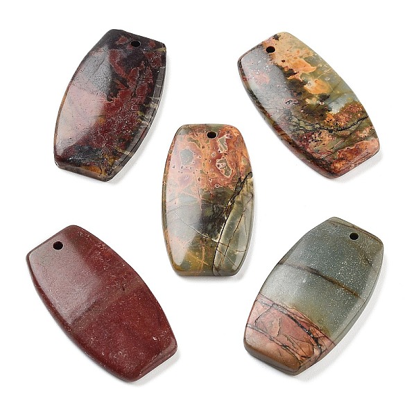 

PandaHall Natural Polychrome Jasper/Picasso Stone/Picasso Jasper Pendants, Drum, 33x18x4~5mm, Hole: 1~1.5mm Picasso Jasper Drum Multicolor