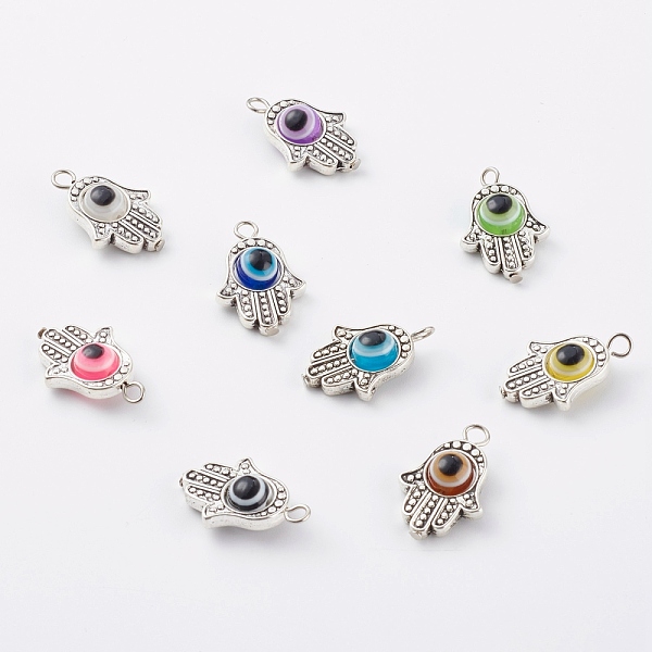 

PandaHall Alloy Pendants, with Resin Beads, Hamsa Hand with Evil Eye, Antique Silver, Mixed Color, 25x17x7.5mm, Hole: 2.5mm Alloy Palm..., Multicolor