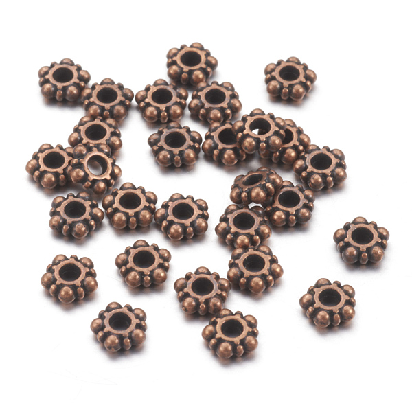 

PandaHall Tibetan Style Daisy Spacer Beads, Lead Free & Nickel Free, Flower, Red Copper, 5.8mm, Hole: 1.5mm Alloy Flower