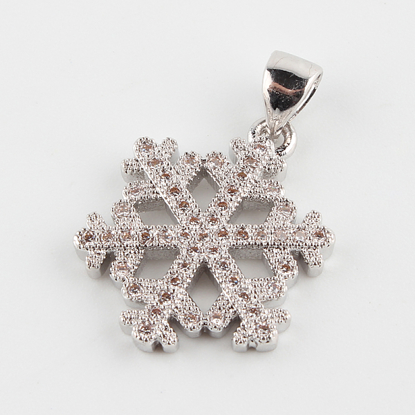 

PandaHall Snowflake Brass Micro Pave Cubic Zirconia Pendants, Platinum, 19x15x2mm, Hole: 4.5x2mm Brass+Cubic Zirconia Snowflake