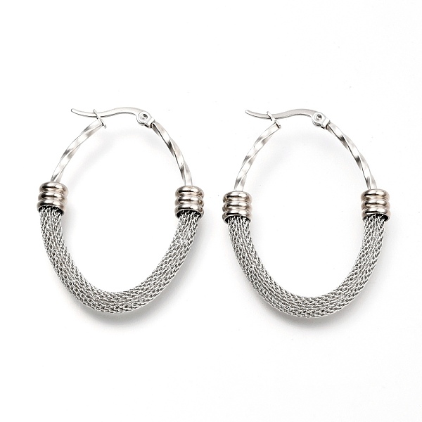 304 Stainless Steel Mesh Hoop Earrings