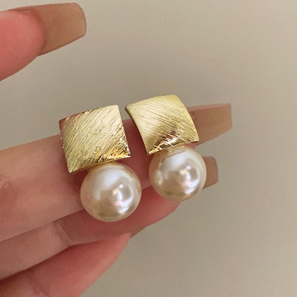 Boucles d'oreilles pendantes carrées en alliage de plastique et perles rondes