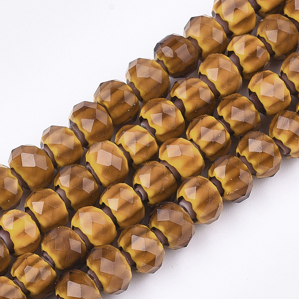 

PandaHall Glass Beads Strands, Faceted, Rondelle with Flower, Orange, 7.5~8x5.5mm, Hole: 1~1.5mm, about 74pcs/strand, 16.1 inch Glass...