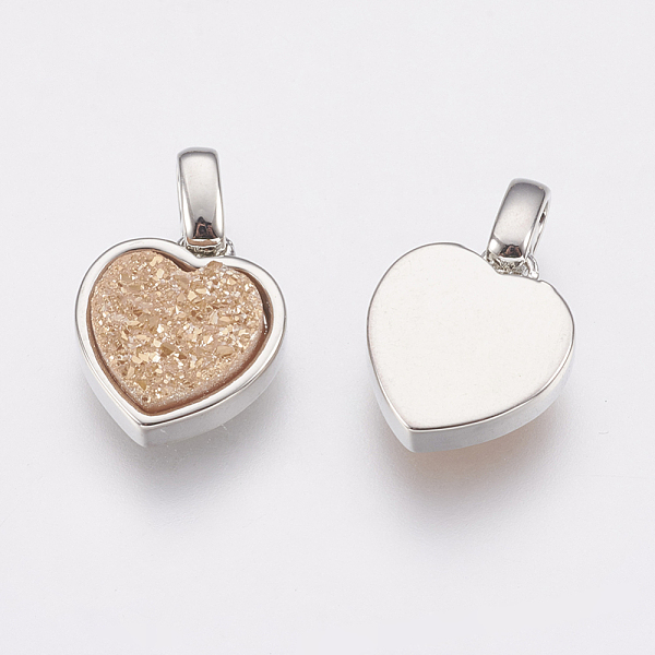 

PandaHall Natural Druzy Agate Pendants, with Brass Findings, Heart, Platinum, PeachPuff, 17mm, Hole: 2x2.5mm, Pendant: 12.5x11x4mm Natural..., Brown