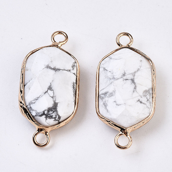 

PandaHall Natural Howlite Links Connectors, with Edge Light Gold Plated Brass Findings, Faceted, Hexagon, White, 29.5x14x6mm, Hole: 2mm...