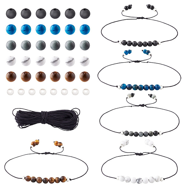 PandaHall Crafans DIY Stone Beads Bracelet Making Kit, Including Natural & Synthetic Mixed Stone Round Beads, Brass Spacer Beads, Nylon...