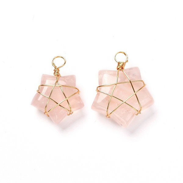 

PandaHall Natural Rose Quartz Pendants, with Real 18K Gold Plated Eco-Friendly Copper Wire, Star, 25~34x19~29x9~10.5mm, Hole: 4~4.5mm Rose...