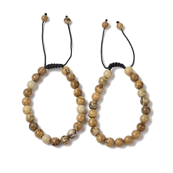 

PandaHall 8mm Round Natural Picture Jasper Braided Bead Bracelets, Adjustable Nylon Cord Bracelets for Women Men, Inner Diameter...