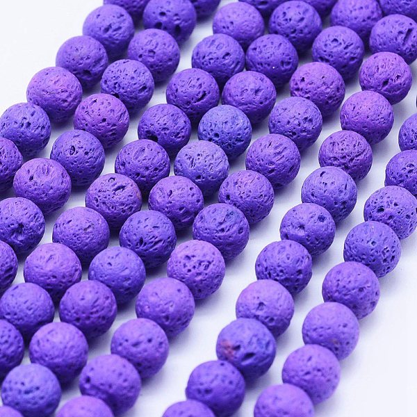 

PandaHall Natural Lava Rock Beads Strands, Dyed, Round, Purple, 6mm, Hole: 1mm, about 62pcs/strand, 14.7 inch(37cm) Lava Rock Round Purple