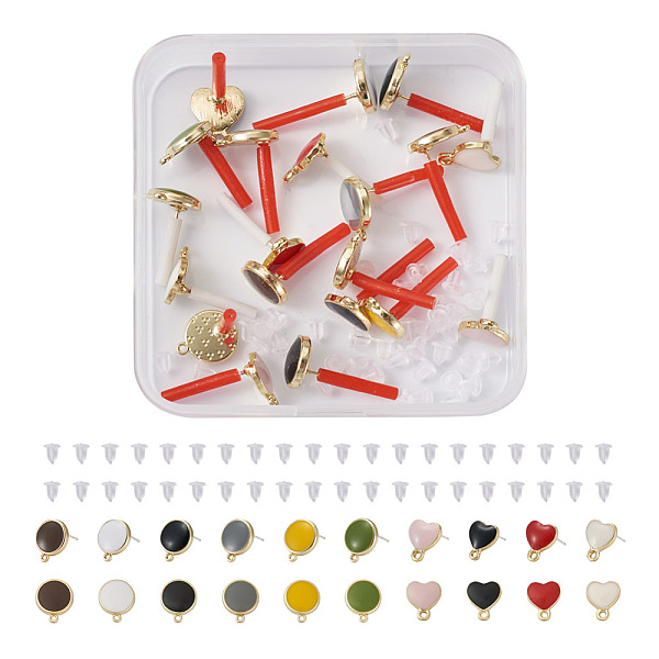 

PandaHall Elecrelive 20Pcs 10 Style Alloy Enamel Stud Earring Findings, with Vertical Loops and 40Pcs Plastic Ear Nuts, Flat Round & Heart..., Multicolor