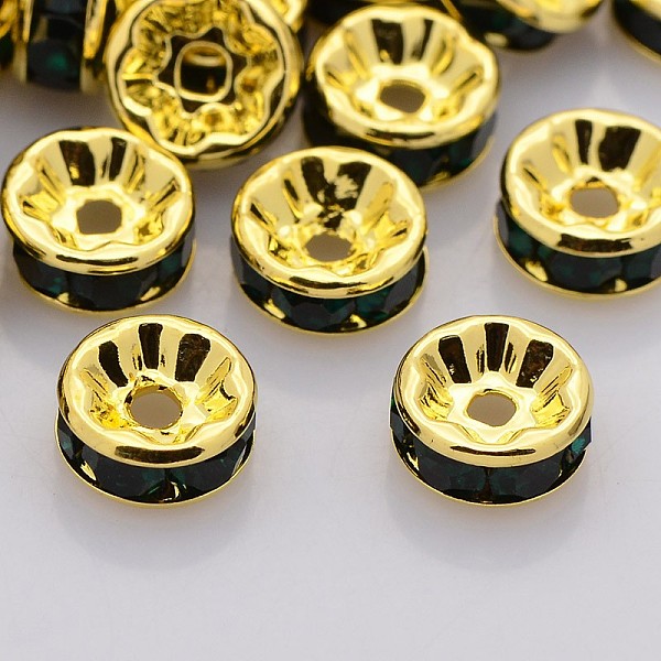 

PandaHall Brass Rhinestone Spacer Beads, Grade AAA, Straight Flange, Nickel Free, Golden Metal Color, Rondelle, Jet, 8x3.8mm, Hole: 1.5mm..., Black
