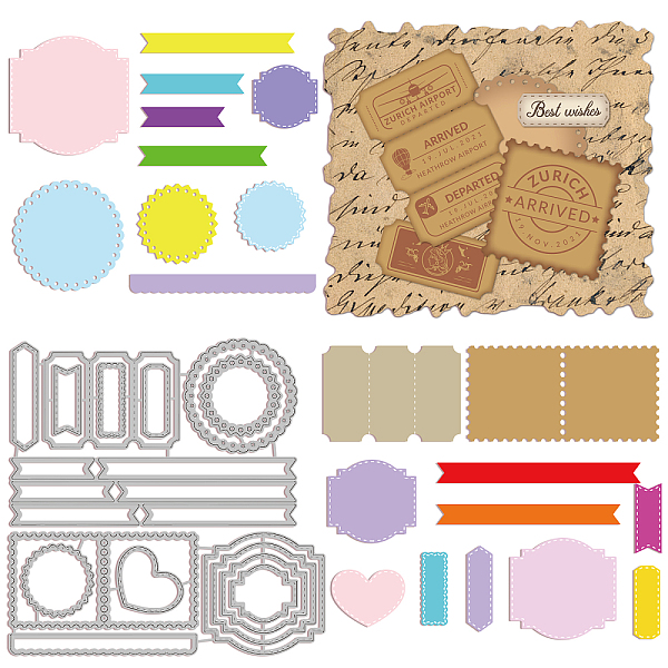 

PandaHall GLOBLELAND 2Set 21Pcs Stamp Frame Cutting Dies Metal Label Frame Background Die Cuts Embossing Stencils Template for Paper Card...