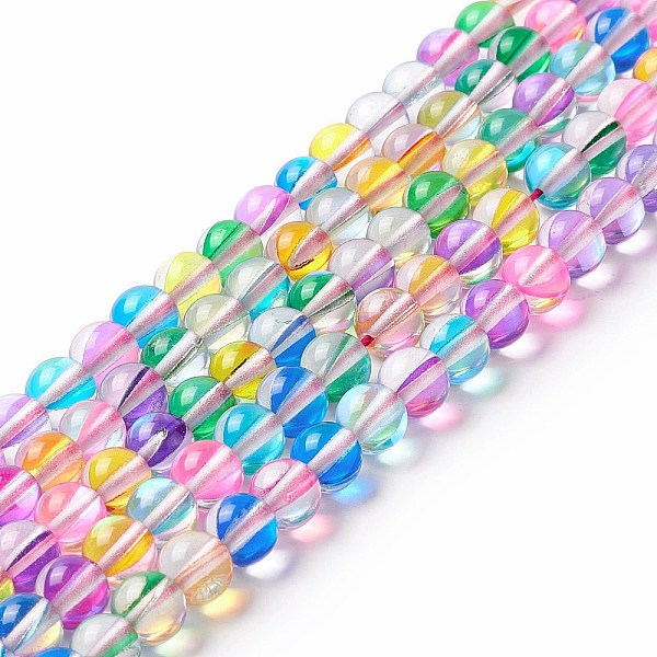 

PandaHall Synthetic Moonstone Beads Strands, Round, Colorful, 6mm, Hole: 0.8mm, about 63pcs/strand, 14.57''~15.55''(37~39.5cm) Moonstone...