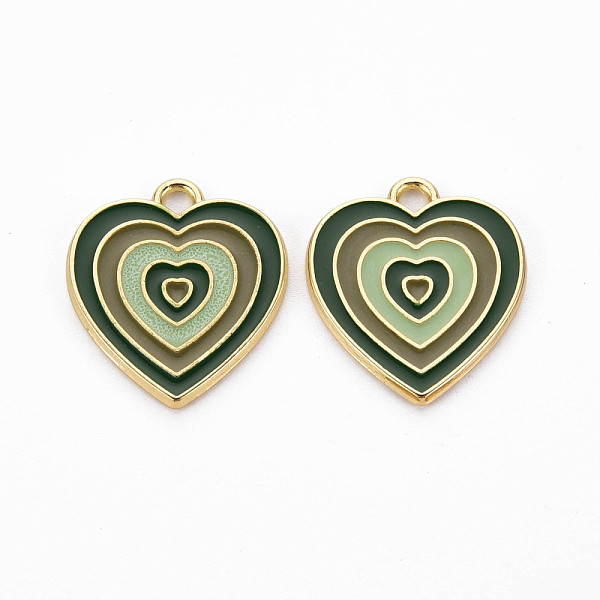

PandaHall Rack Plating Light Gold Alloy Enamel Pendants, Cadmium Free & Lead Free, Heart, Dark Green, 21.5x18.5x1.5mm, Hole: 2mm...