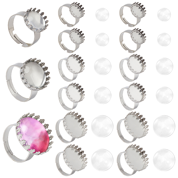 

PandaHall ARRICRAFT DIY Flat Round Adjustable Ring Making Kits, Including Adjustable 304 Stainless Steel Finger Rings Componets, Glass...