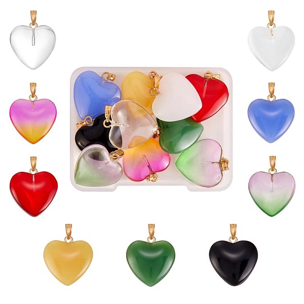 

PandaHall 27Pcs 9 Colors Glass Pendants, with Brass Findings, for Jewelry Necklace Earring Bracelet Making Gifts Crafts, Heart, Colorful...