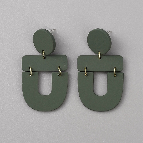 

PandaHall Acrylic Geometry Dangle Stud Earrings, Alloy Jewelry for Women, Green, 55mm, Pin: 0.7mm, pendant: 37x30x2.5mm Acrylic Half Round...