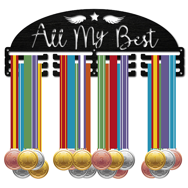

PandaHall CREATCABIN All My Best Medal Holder Wood Sports Medal Hanger Display Rack Stand Wall Mount Hanger Black Hanging Frame for Home...