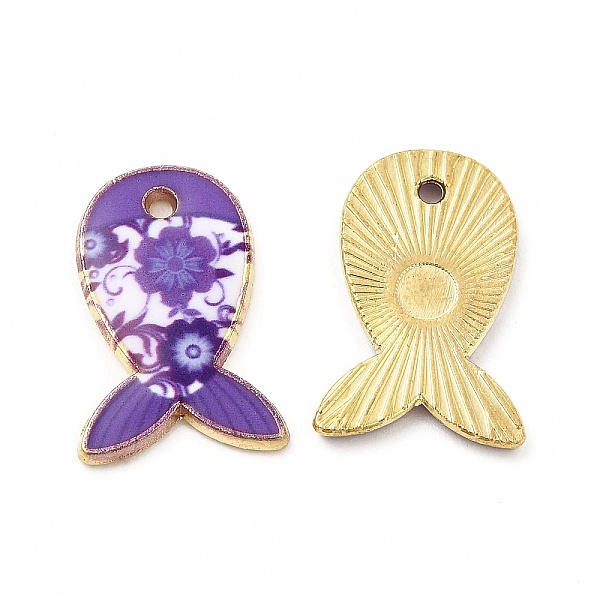 

PandaHall Rack Plating Alloy Pendants, Printed, Lead Free & Cadmium Free & Nickel Free, Fish Charm, Light Gold, Medium Purple, 19x12.5x1.5mm...