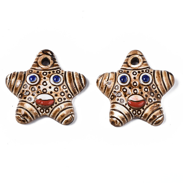 

PandaHall Handmade Porcelain Big Pendants, Star with Face, Sandy Brown, 52x51.5x12mm, Hole: 5mm Porcelain Star