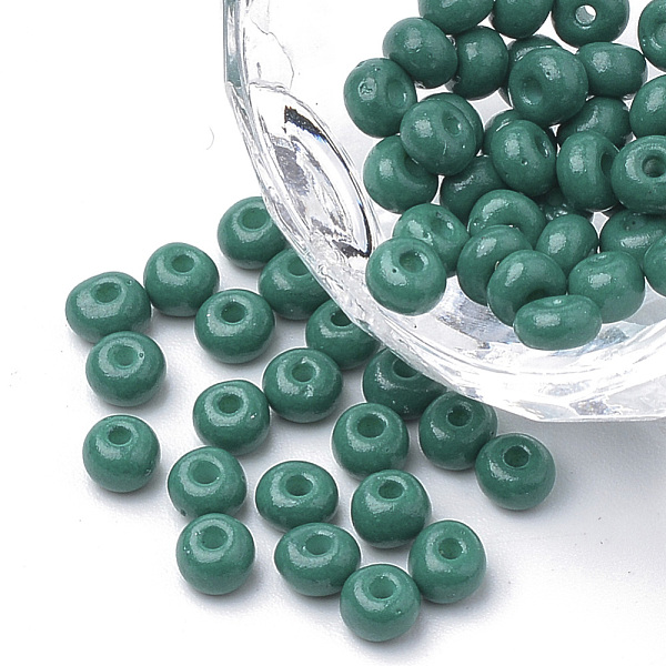 

PandaHall 6/0 Baking Paint Glass Seed Beads, Round, Teal, 4~4.5x3mm, Hole: 1~1.2mm, about 4500pcs/bag, about 450g/bag Glass Cyan
