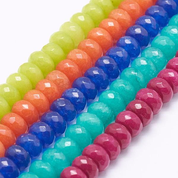 

PandaHall Natural Malaysia Jade Beads Strands, Rondelle, Dyed, Faceted, Mixed Color, 8x4.5~5mm, Hole: 1mm, about 72~73pcs/strand, 14.5~14.7..., Multicolor