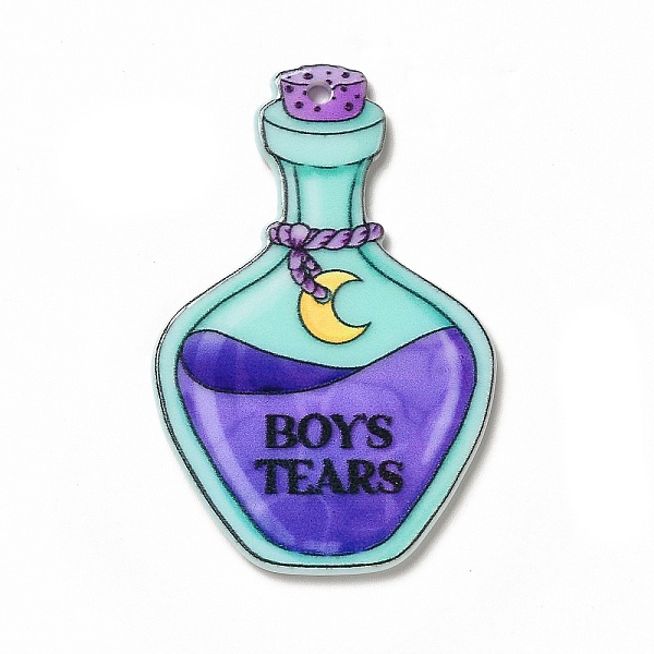 

PandaHall Halloween Printed Acrylic Pendants, Word Boy Tears, Bottle Pattern, 45.5x30.5x2.2mm, Hole: 2mm Acrylic Bottle Purple