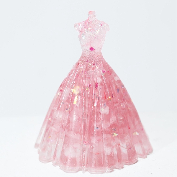 

PandaHall Resin Craft Display Decorations, with Natural Rose Quartz Chip, Glittered Wedding Dress Figurine, for Home Feng Shui Ornament...
