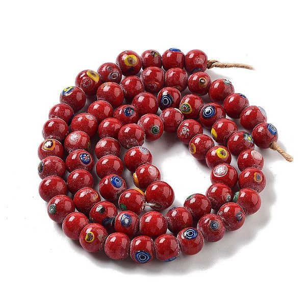 

PandaHall Handmade Nepalese Lampwork Beads, Round, FireBrick, 8.5~12.5x8.5~11.5mm, Hole: 1.8~3.5mm, about 64~67pcs/strand, 25.71''(65.3cm)..., Red