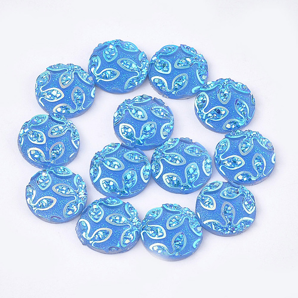 

PandaHall Resin Cabochons, Flat Round with Flower, Cornflower Blue, 12x3~3.5mm Resin Flat Round Blue