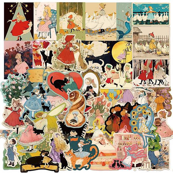 

PandaHall 50Pcs Fairy Tale Theme Waterproof PVC Adhesive Cartoon Stickers Set, for DIY Scrapbooking and Journal Decoration, Human...