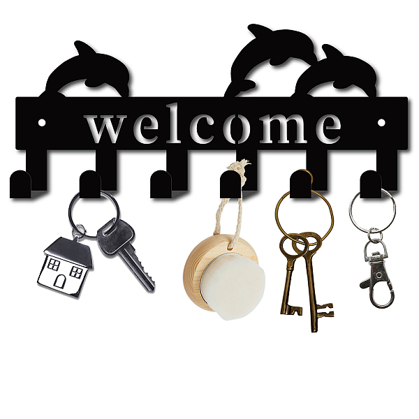 

PandaHall Iron Wall Mounted Hook Hangers, Decorative Organizer Rack with 6 Hooks, for Bag Clothes Key Scarf Hanging Holder, Dolphin with...